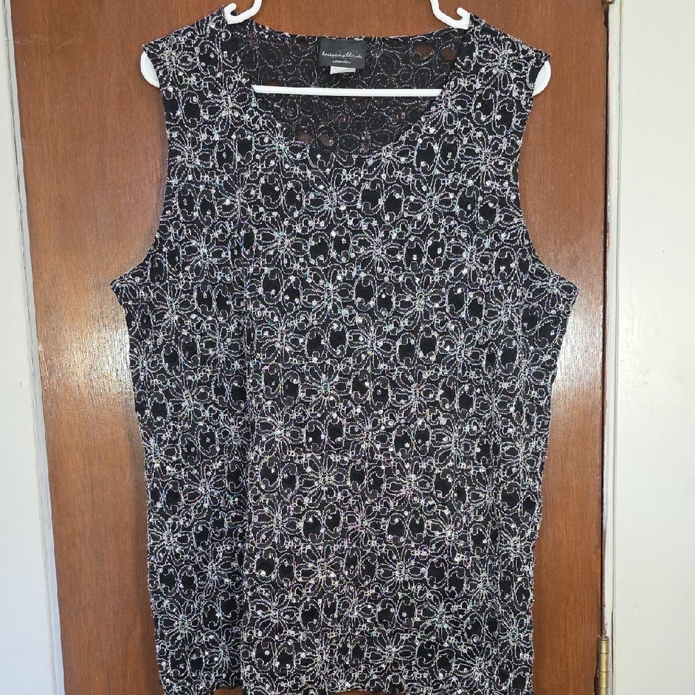 Brittany Black BLING Black Stretch Lace Sleeveless Top NWOT